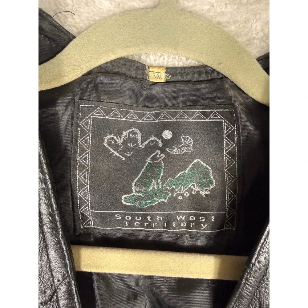 South Territory Patchwork Leather Vest Mens XL Black Good Biker Moto Rocker Vtg
